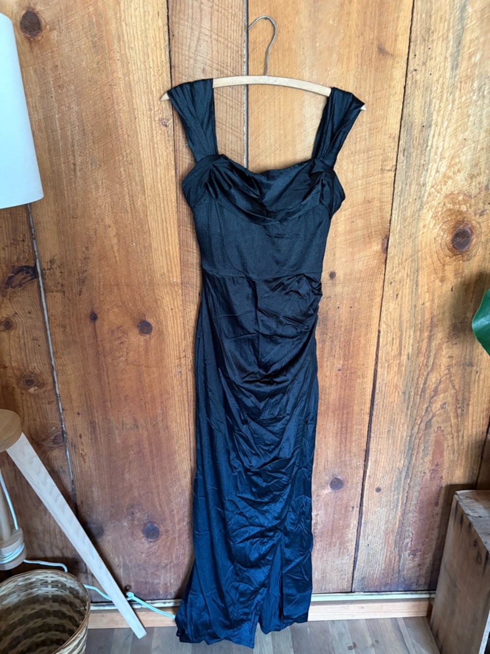Popilush Black Ruched Evening Dress - Built-in Shapewear